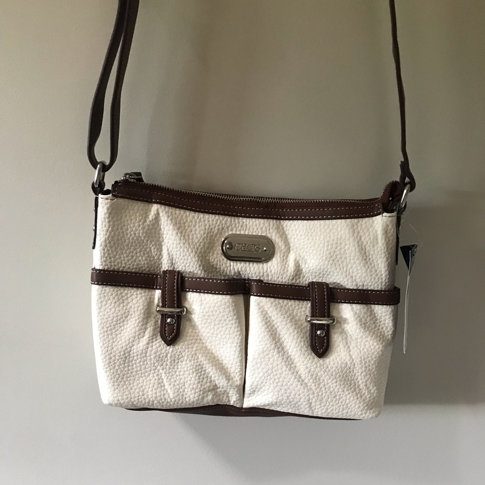 Chaps Cream and Brown Crossbody Bag